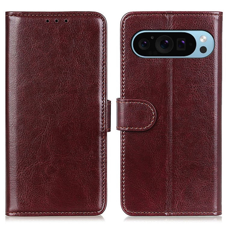 For Google Pixel 9 Pro / Pixel 9 Crazy Horse Texture Wholesale Phone Case PU Leather Phone Stand Cover - Brown