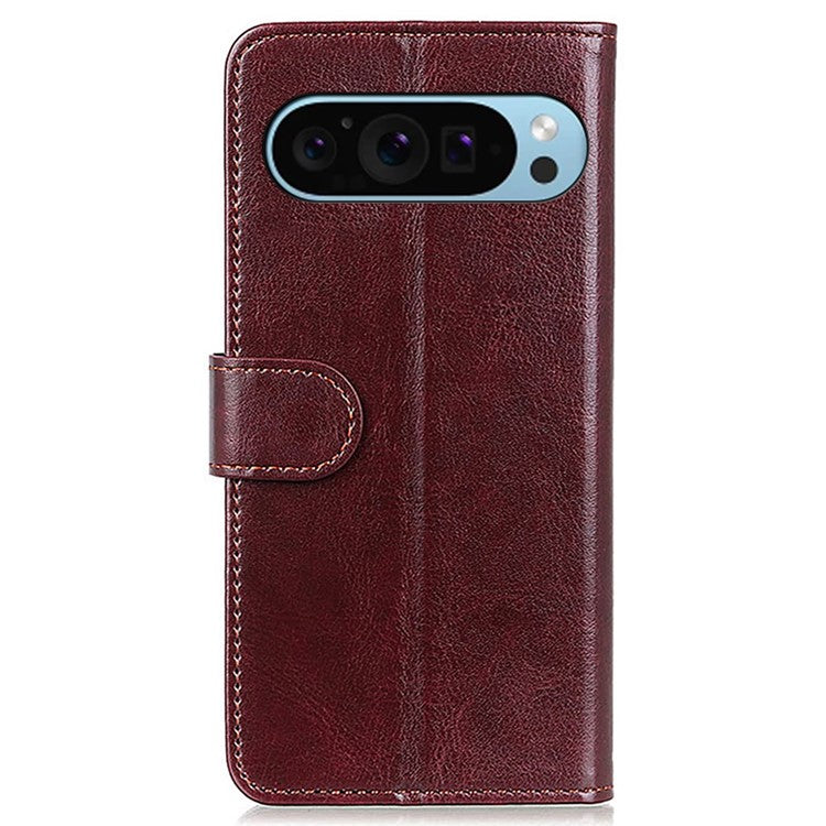 For Google Pixel 9 Pro / Pixel 9 Crazy Horse Texture Wholesale Phone Case PU Leather Phone Stand Cover - Brown