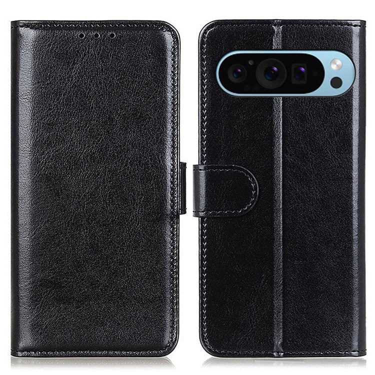 For Google Pixel 9 Pro / Pixel 9 Crazy Horse Texture Wholesale Phone Case PU Leather Phone Stand Cover - Black