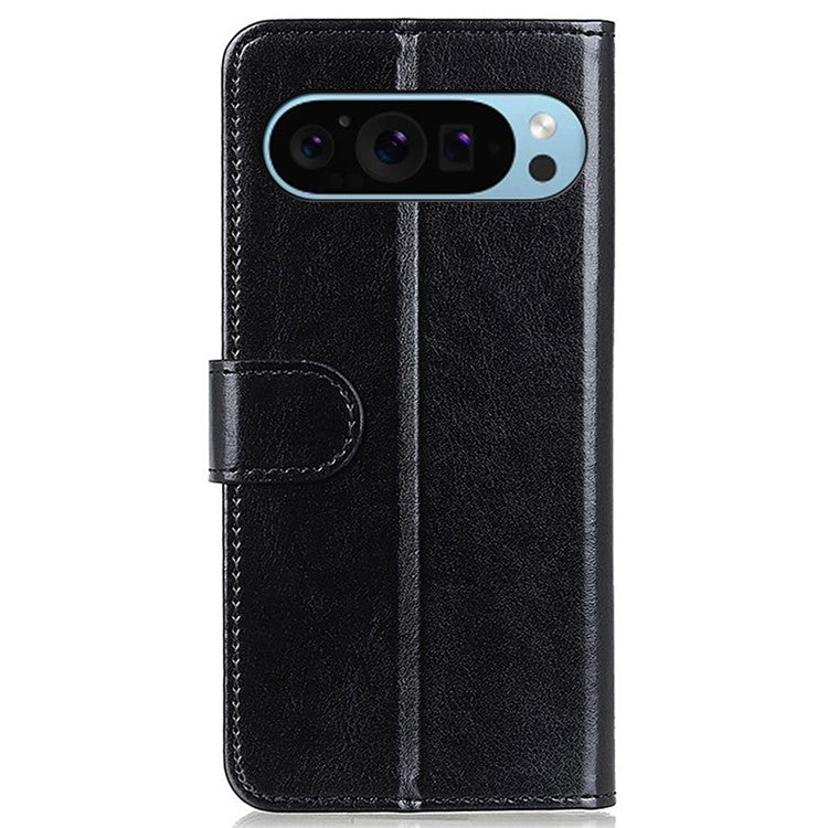 For Google Pixel 9 Pro / Pixel 9 Crazy Horse Texture Wholesale Phone Case PU Leather Phone Stand Cover - Black