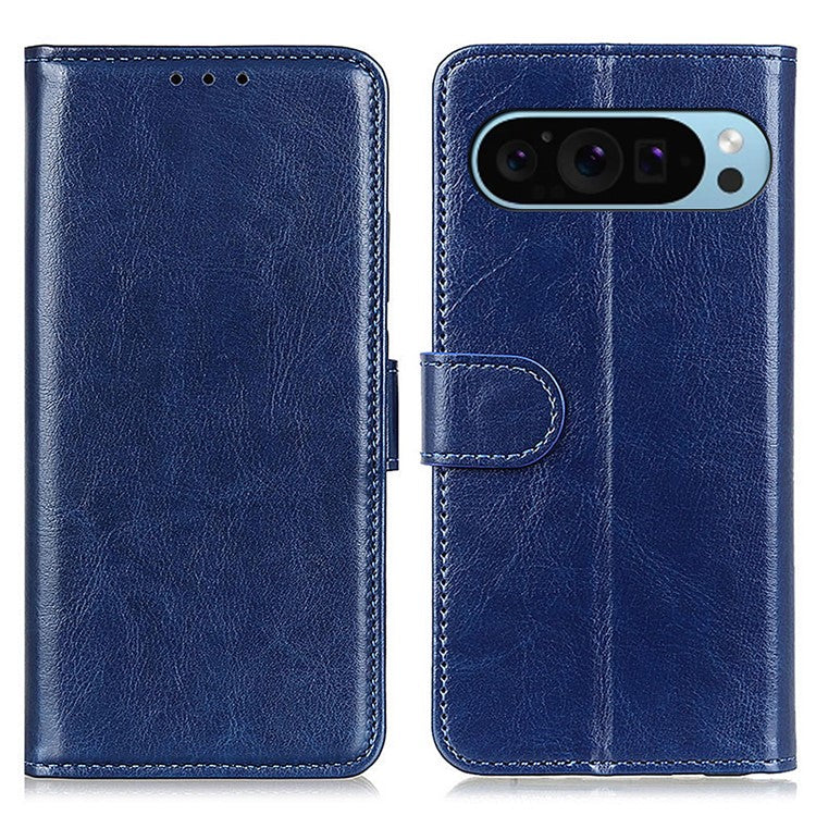 For Google Pixel 9 Pro / Pixel 9 Crazy Horse Texture Wholesale Phone Case PU Leather Phone Stand Cover - Blue