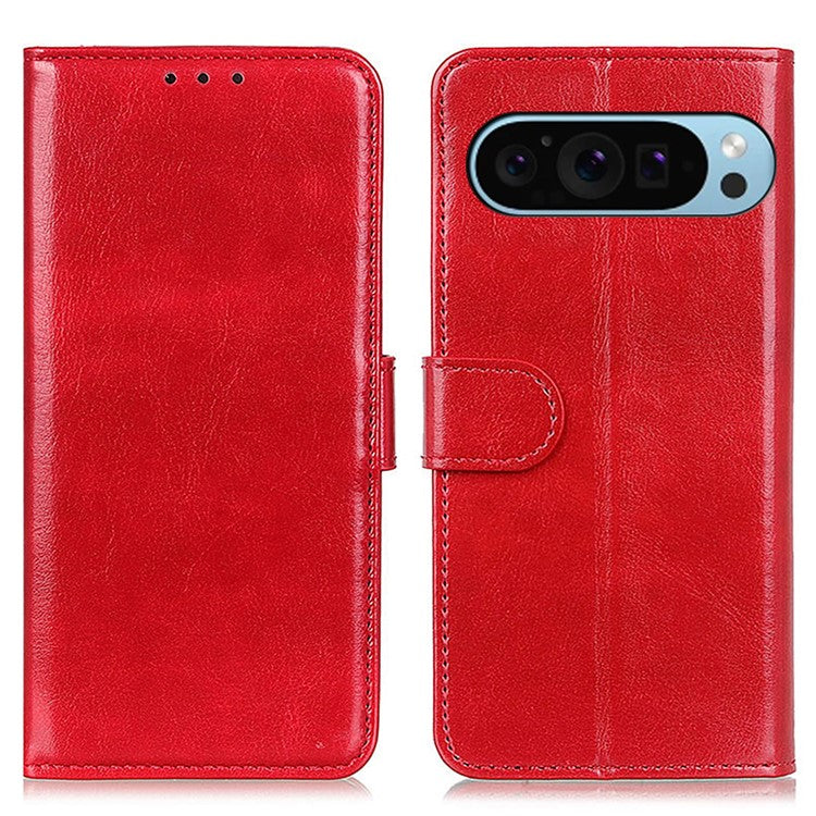 For Google Pixel 9 Pro / Pixel 9 Crazy Horse Texture Wholesale Phone Case PU Leather Phone Stand Cover - Red