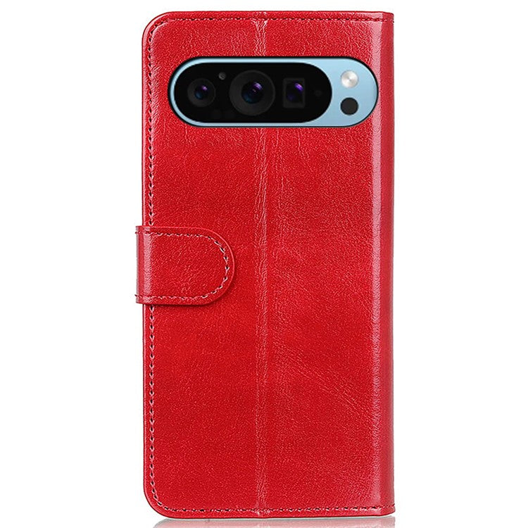 For Google Pixel 9 Pro / Pixel 9 Crazy Horse Texture Wholesale Phone Case PU Leather Phone Stand Cover - Red