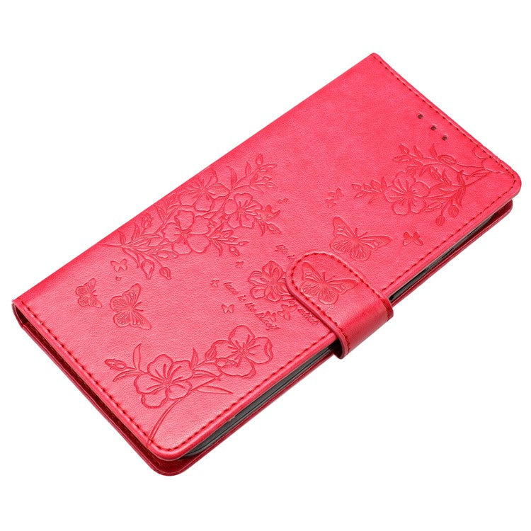 For Google Pixel 8 Pro Wallet Case Butterfly Floral Imprint Leather Phone Cover with Stand - Red