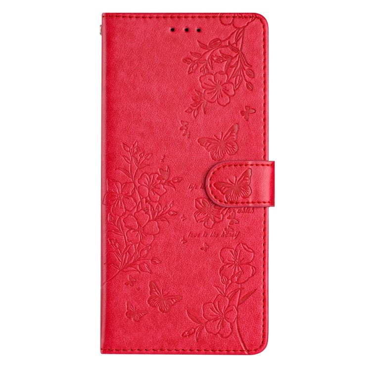 For Google Pixel 8 Pro Wallet Case Butterfly Floral Imprint Leather Phone Cover with Stand - Red