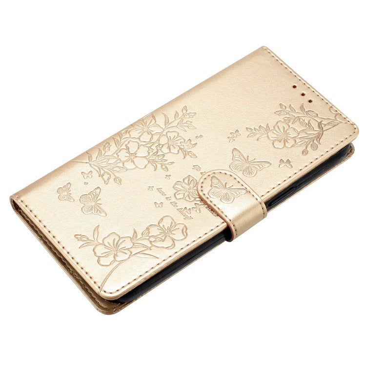 For Google Pixel 8 Pro Wallet Case Butterfly Floral Imprint Leather Phone Cover with Stand - Gold