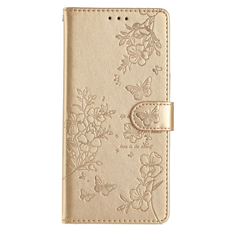 For Google Pixel 8 Pro Wallet Case Butterfly Floral Imprint Leather Phone Cover with Stand - Gold