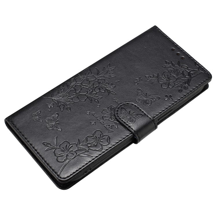 For Google Pixel 8 Pro Wallet Case Butterfly Floral Imprint Leather Phone Cover with Stand - Black