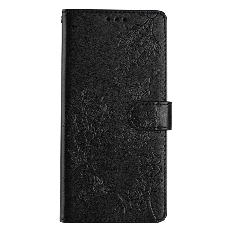 For Google Pixel 8 Pro Wallet Case Butterfly Floral Imprint Leather Phone Cover with Stand - Black