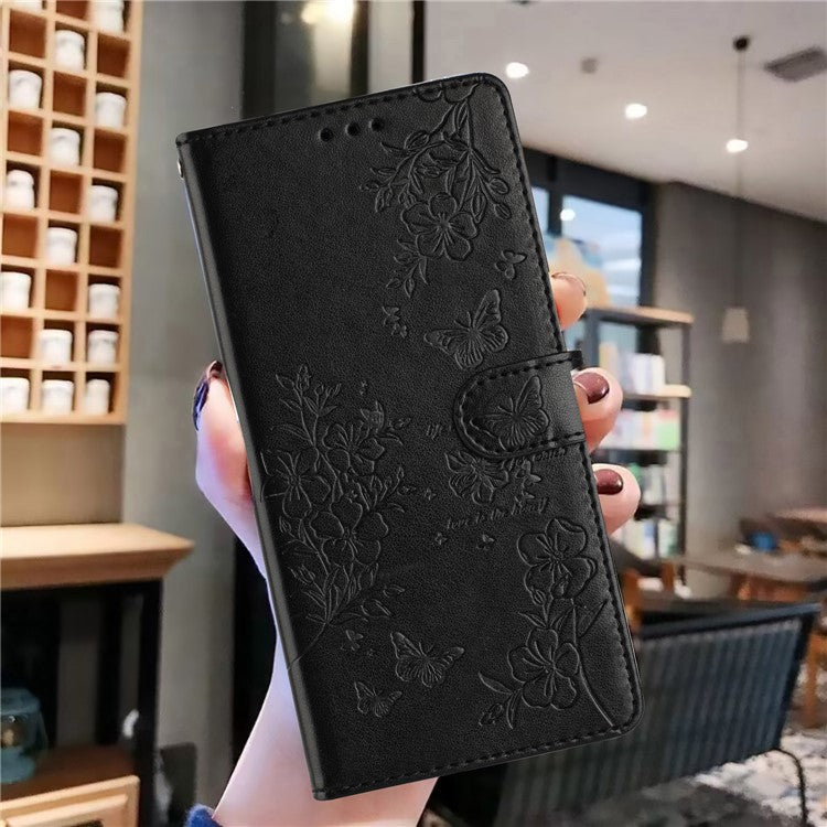 For Google Pixel 8 Pro Wallet Case Butterfly Floral Imprint Leather Phone Cover with Stand - Black