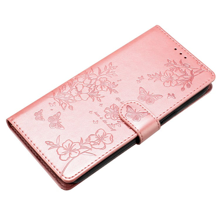 For Google Pixel 8 Pro Wallet Case Butterfly Floral Imprint Leather Phone Cover with Stand - Rose Gold