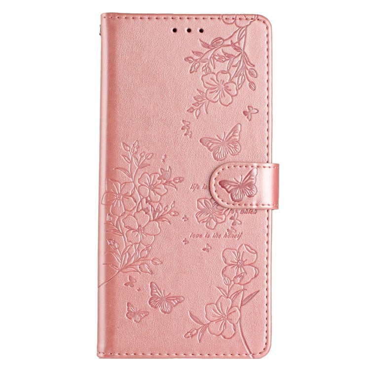 For Google Pixel 8 Pro Wallet Case Butterfly Floral Imprint Leather Phone Cover with Stand - Rose Gold