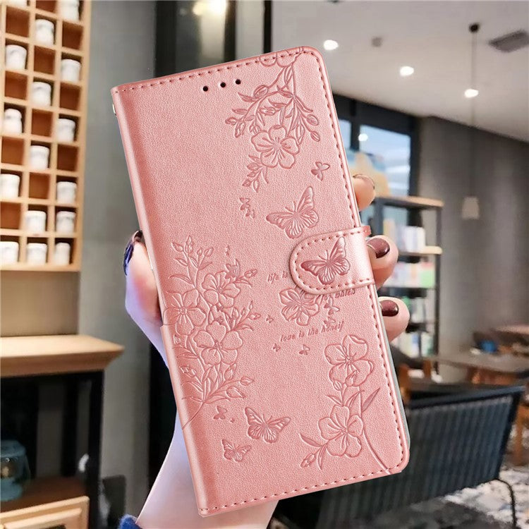 For Google Pixel 8 Pro Wallet Case Butterfly Floral Imprint Leather Phone Cover with Stand - Rose Gold