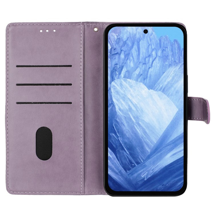 For Google Pixel 8 Pro Wallet Case Butterfly Floral Imprint Leather Phone Cover with Stand - Purple