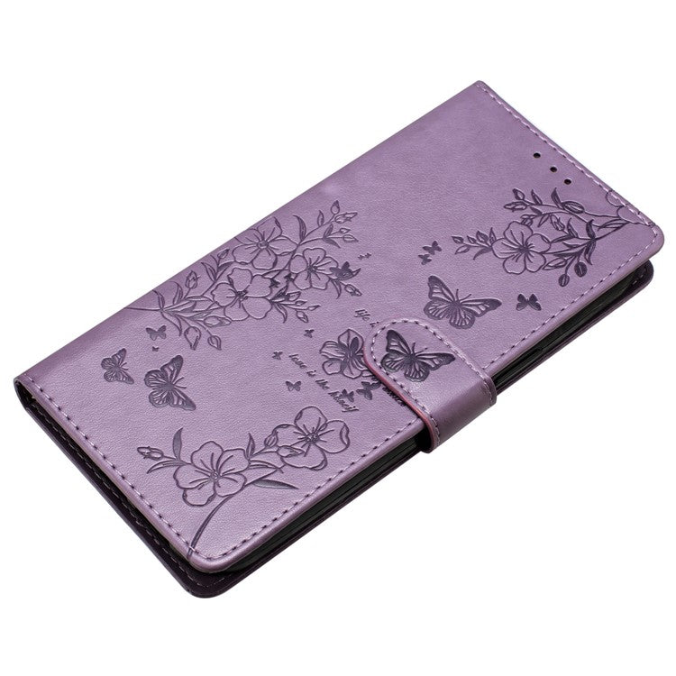 For Google Pixel 8 Pro Wallet Case Butterfly Floral Imprint Leather Phone Cover with Stand - Purple