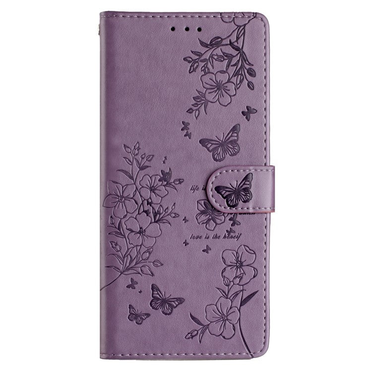 For Google Pixel 8 Pro Wallet Case Butterfly Floral Imprint Leather Phone Cover with Stand - Purple