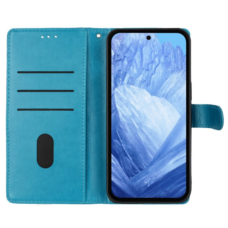 For Google Pixel 8 Pro Wallet Case Butterfly Floral Imprint Leather Phone Cover with Stand - Blue