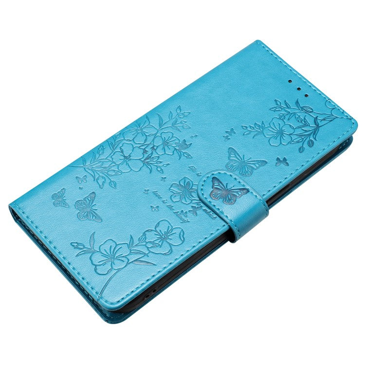 For Google Pixel 8 Pro Wallet Case Butterfly Floral Imprint Leather Phone Cover with Stand - Blue