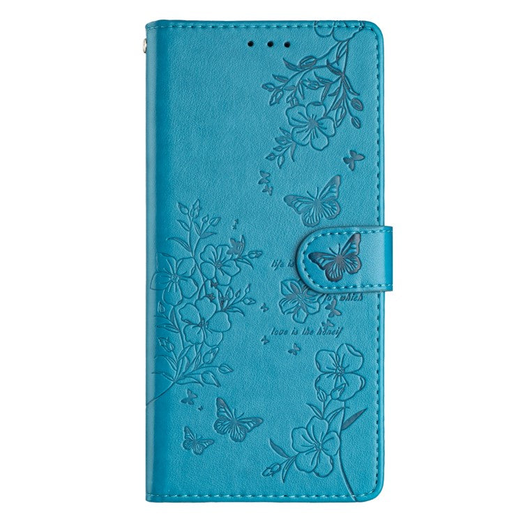 For Google Pixel 8 Pro Wallet Case Butterfly Floral Imprint Leather Phone Cover with Stand - Blue