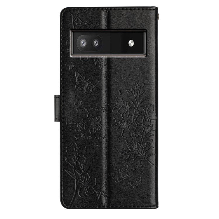 For Google Pixel 7a Case Butterfly Floral Imprint Leather Stand Phone Cover - Black