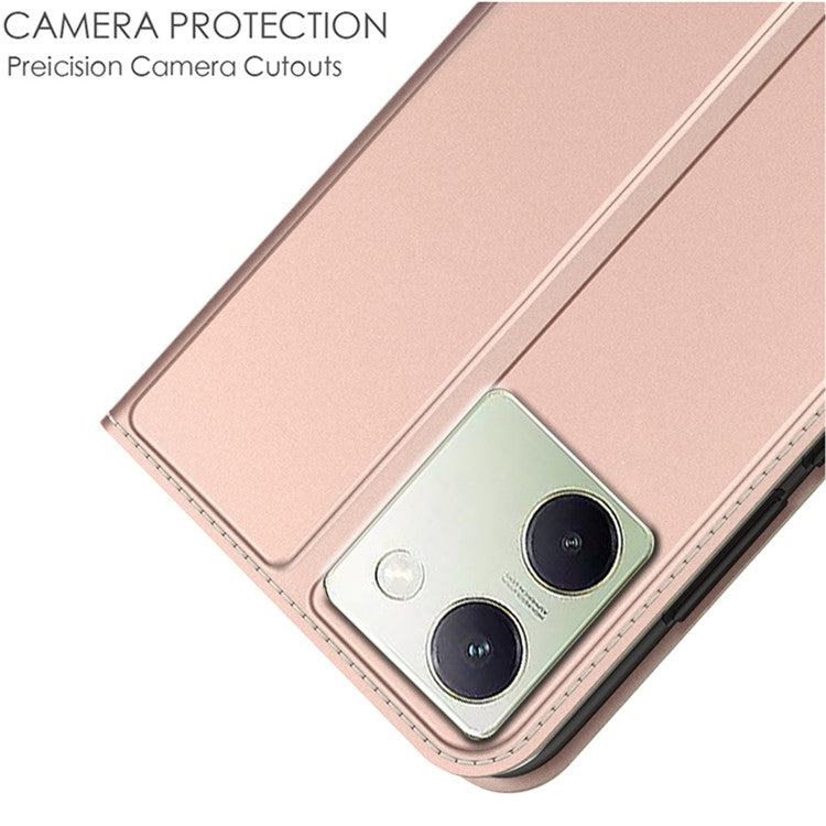 For vivo Y200 Pro 5G Case Card Holder Leather Strong Magnetic Closure Phone Protective Cover - Rose Gold