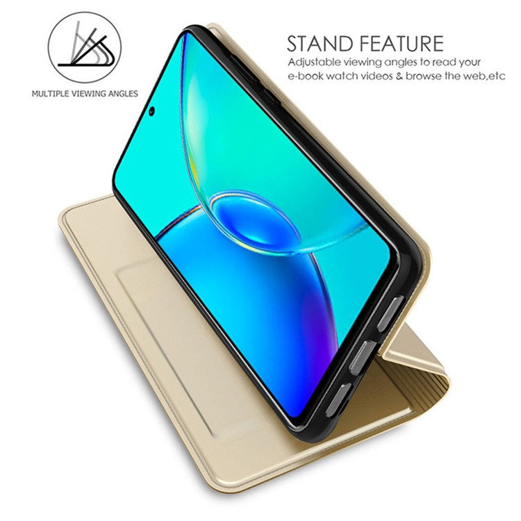 For vivo Y200 Pro 5G Case Card Holder Leather Strong Magnetic Closure Phone Protective Cover - Gold