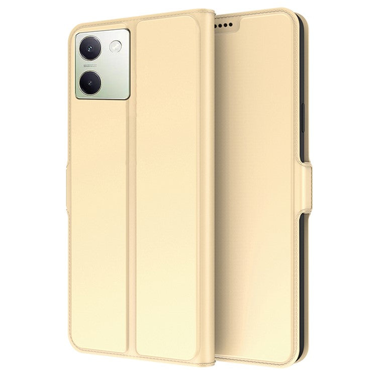 For vivo Y200 Pro 5G Case Card Holder Leather Phone Cover Horizontal Viewing Stand - Gold