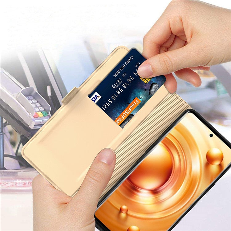 For vivo Y200 Pro 5G Case Card Holder Leather Phone Cover Horizontal Viewing Stand - Gold