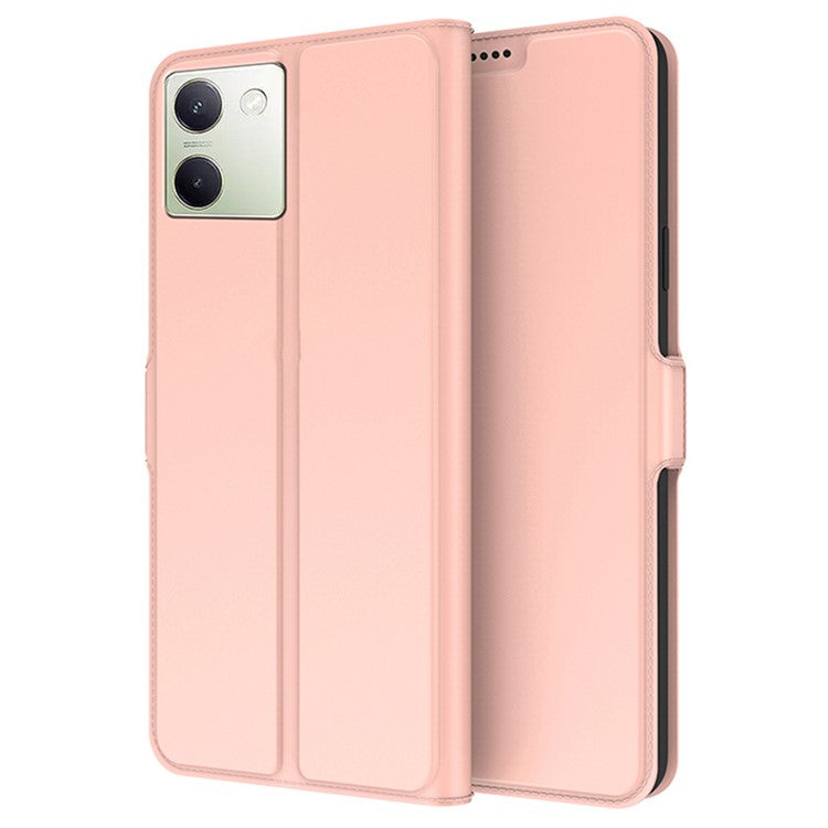 For vivo Y200 Pro 5G Case Card Holder Leather Phone Cover Horizontal Viewing Stand - Rose Gold