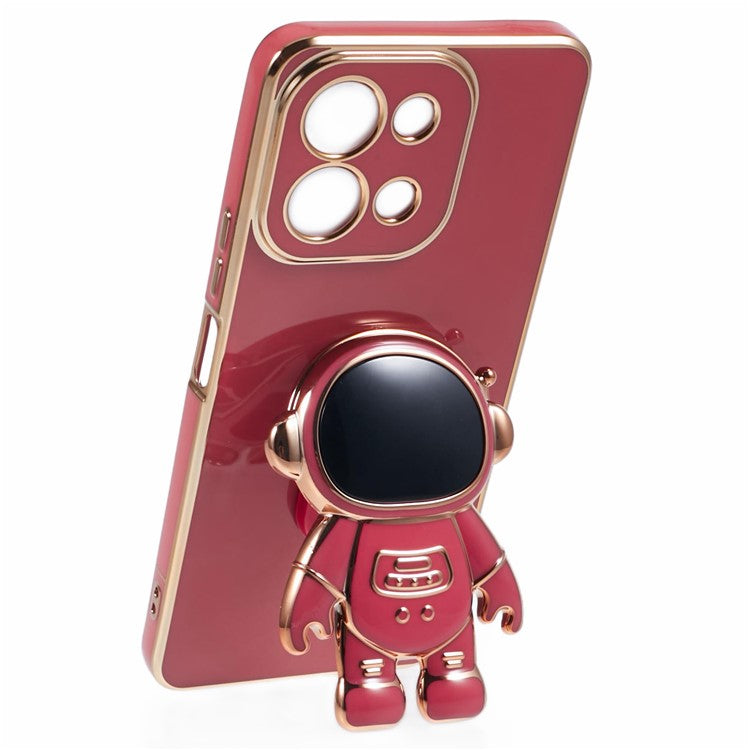 For vivo Y28 4G Case Electroplating Soft TPU Phone Cover Astronaut Hidden Kickstand - Red