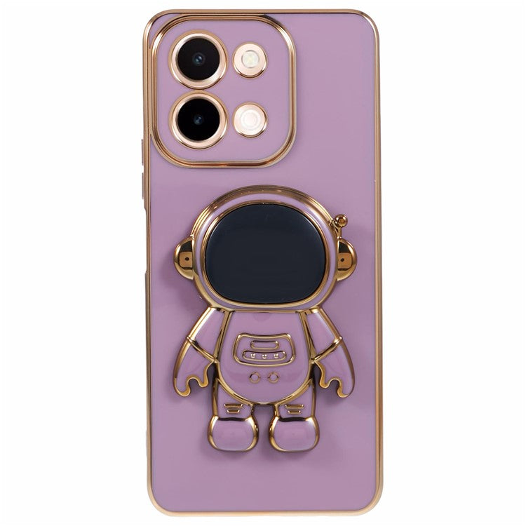 For vivo Y28 4G Case Electroplating Soft TPU Phone Cover Astronaut Hidden Kickstand - Purple