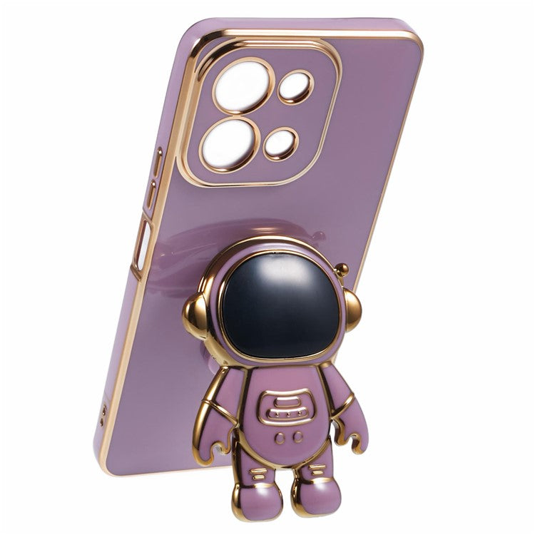 For vivo Y28 4G Case Electroplating Soft TPU Phone Cover Astronaut Hidden Kickstand - Purple