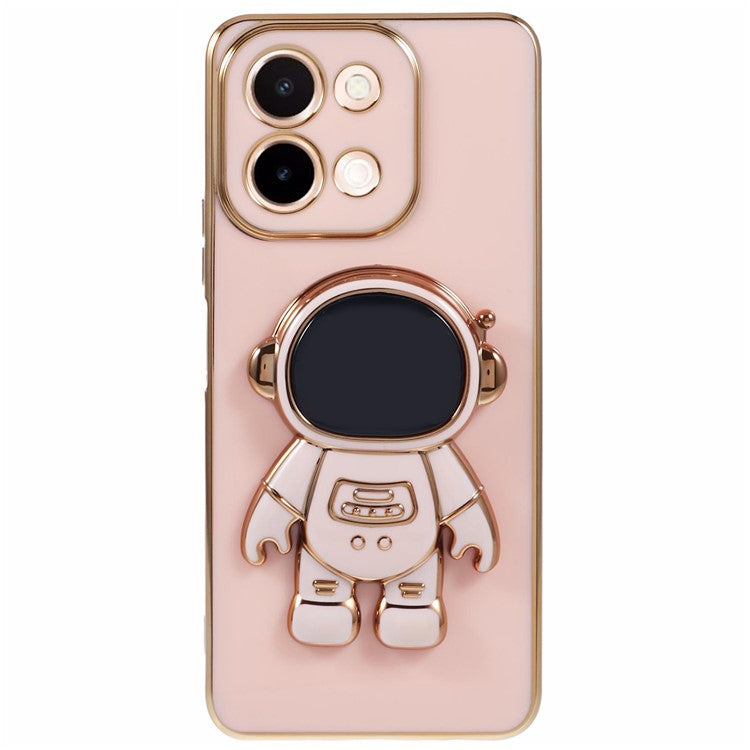 For vivo Y28 4G Case Electroplating Soft TPU Phone Cover Astronaut Hidden Kickstand - Pink