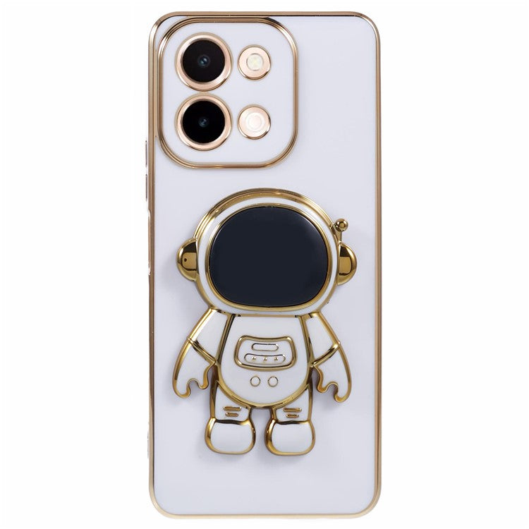 For vivo Y28 4G Case Electroplating Soft TPU Phone Cover Astronaut Hidden Kickstand - White