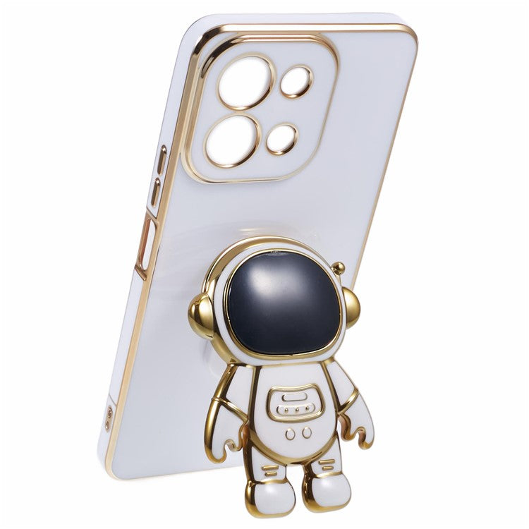 For vivo Y28 4G Case Electroplating Soft TPU Phone Cover Astronaut Hidden Kickstand - White