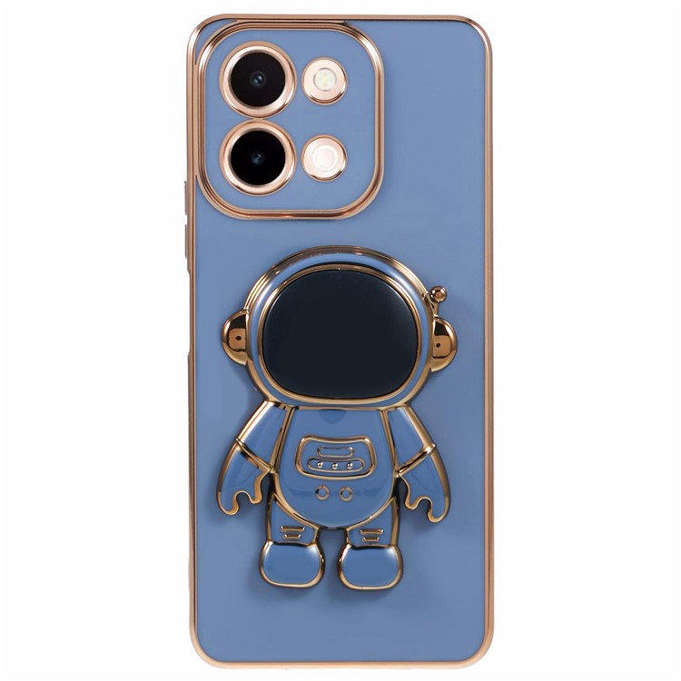 For vivo Y28 4G Case Electroplating Soft TPU Phone Cover Astronaut Hidden Kickstand - Grey