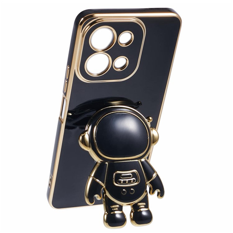 For vivo Y28 4G Case Electroplating Soft TPU Phone Cover Astronaut Hidden Kickstand - Black