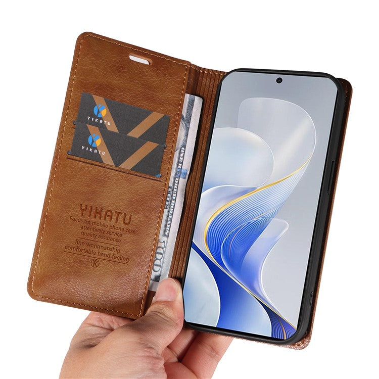 YIKATU YK-006 For vivo S19 5G / V40 5G Wallet Case Litchi Texture Leather Phone Cover - Brown