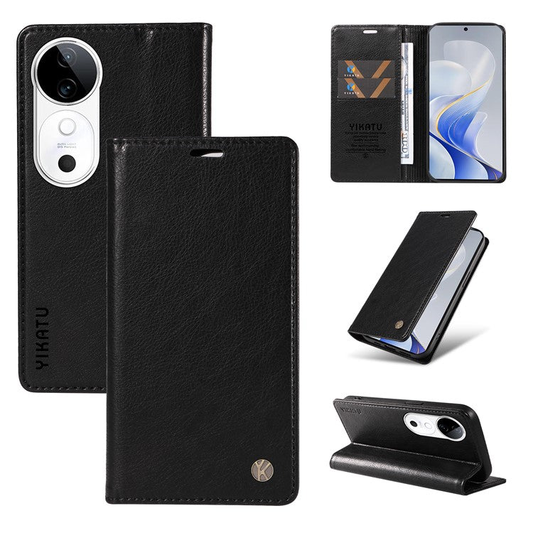 YIKATU YK-006 For vivo S19 5G / V40 5G Wallet Case Litchi Texture Leather Phone Cover - Black