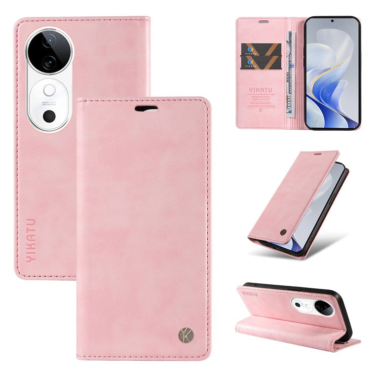 YIKATU YK-006 For vivo S19 5G / V40 5G Wallet Case Litchi Texture Leather Phone Cover - Pink