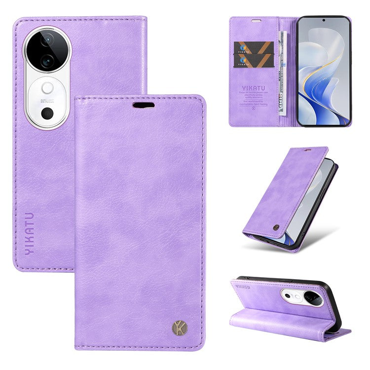 YIKATU YK-006 For vivo S19 5G / V40 5G Wallet Case Litchi Texture Leather Phone Cover - Purple