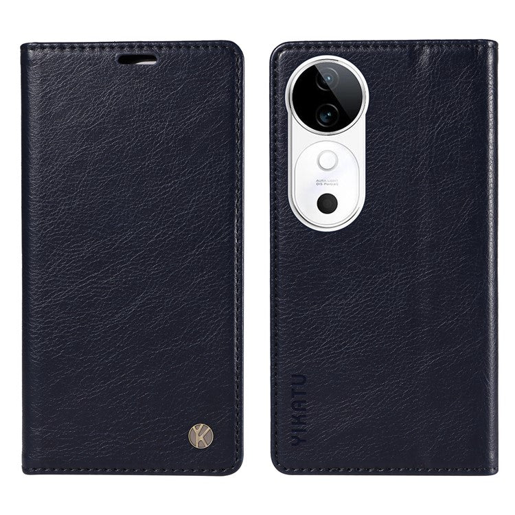 YIKATU YK-006 For vivo S19 5G / V40 5G Wallet Case Litchi Texture Leather Phone Cover - Navy Blue