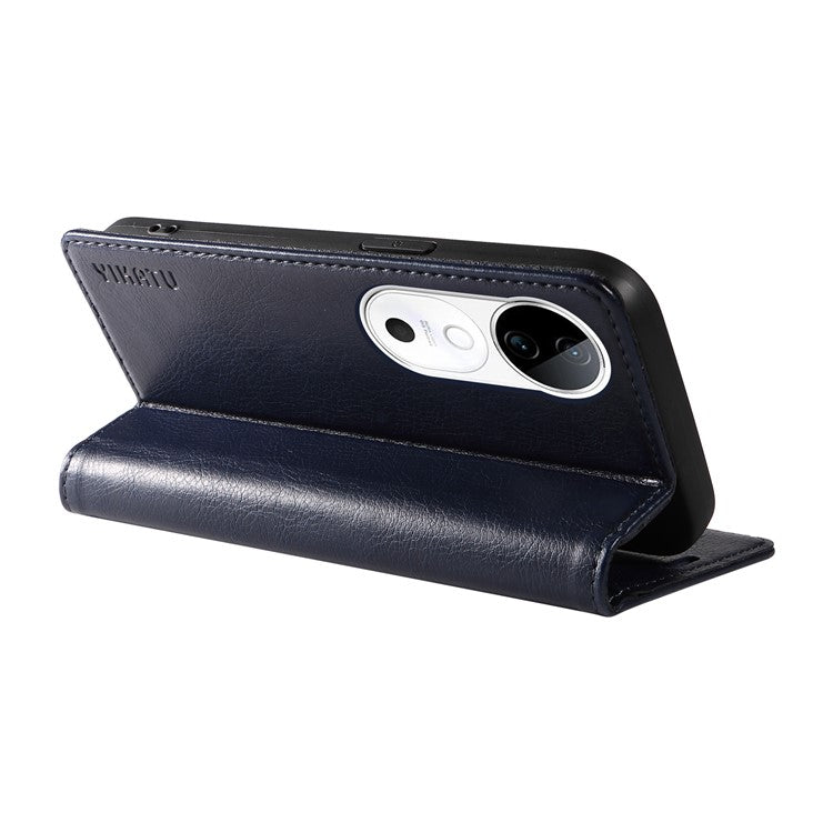 YIKATU YK-006 For vivo S19 5G / V40 5G Wallet Case Litchi Texture Leather Phone Cover - Navy Blue