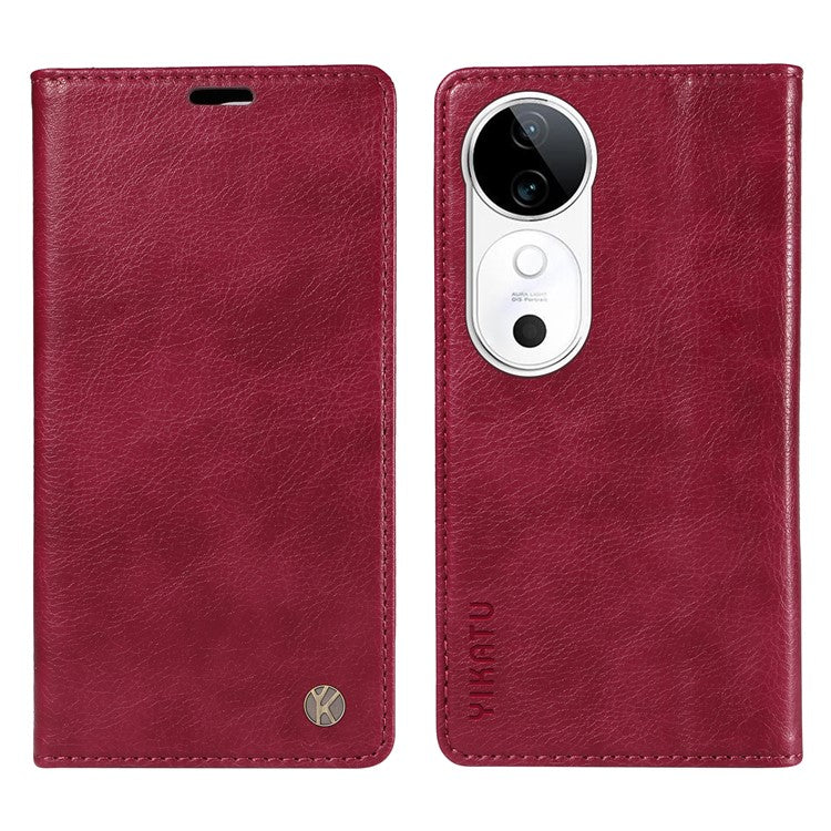 YIKATU YK-006 For vivo S19 5G / V40 5G Wallet Case Litchi Texture Leather Phone Cover - Wine Red