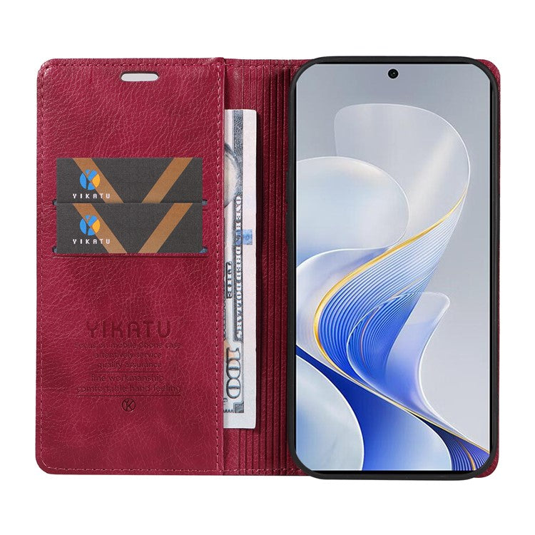 YIKATU YK-006 For vivo S19 5G / V40 5G Wallet Case Litchi Texture Leather Phone Cover - Wine Red