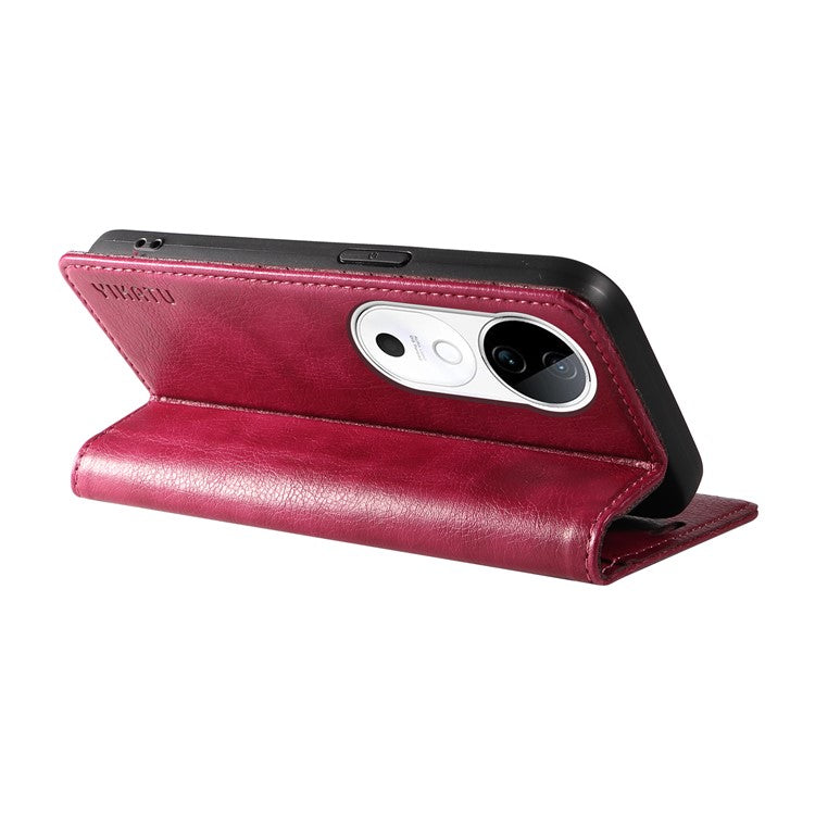 YIKATU YK-006 For vivo S19 5G / V40 5G Wallet Case Litchi Texture Leather Phone Cover - Wine Red