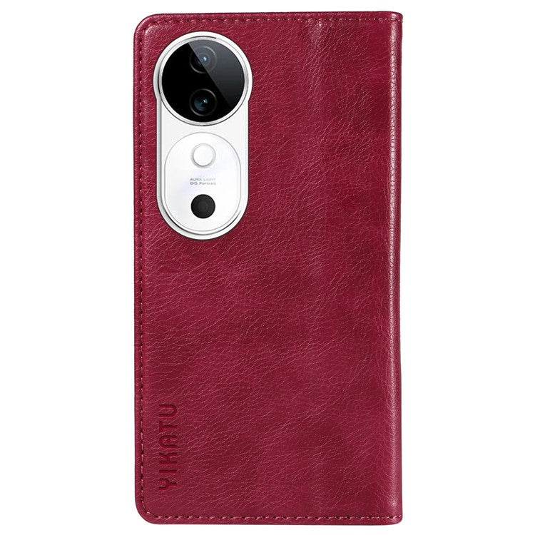 YIKATU YK-006 For vivo S19 5G / V40 5G Wallet Case Litchi Texture Leather Phone Cover - Wine Red