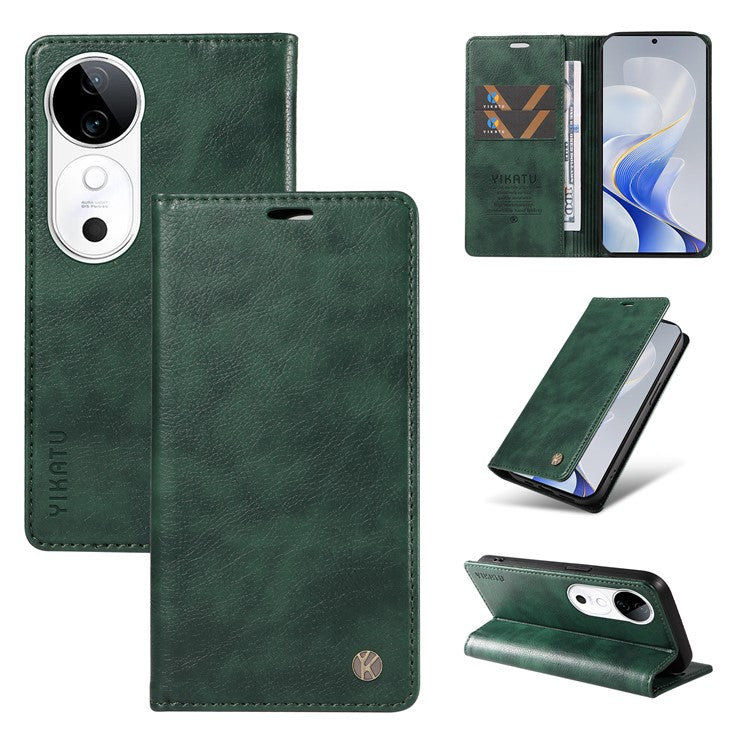 YIKATU YK-006 For vivo S19 5G / V40 5G Wallet Case Litchi Texture Leather Phone Cover - Green