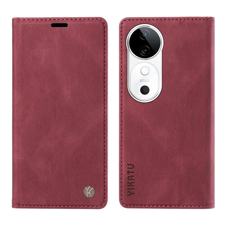 YIKATU YK-004 For vivo S19 5G / V40 5G Case Skin-Touch PU Leather Phone Cover - Wine Red