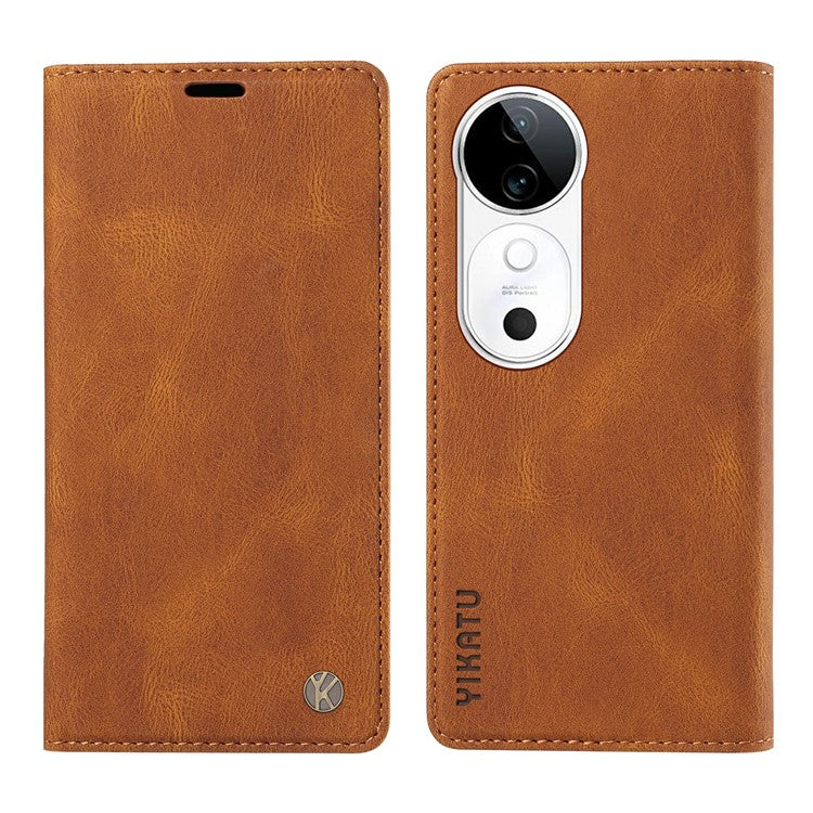 YIKATU YK-004 For vivo S19 5G / V40 5G Case Skin-touch PU Leather Phone Cover - Brown